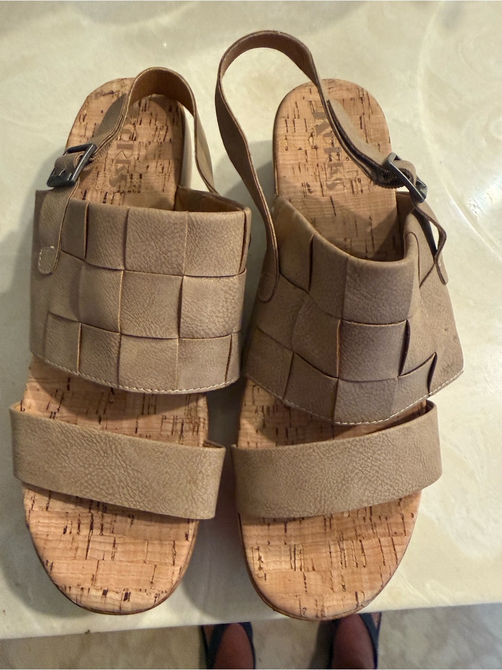 Korks Woven Slingback Sandals in Light Tan